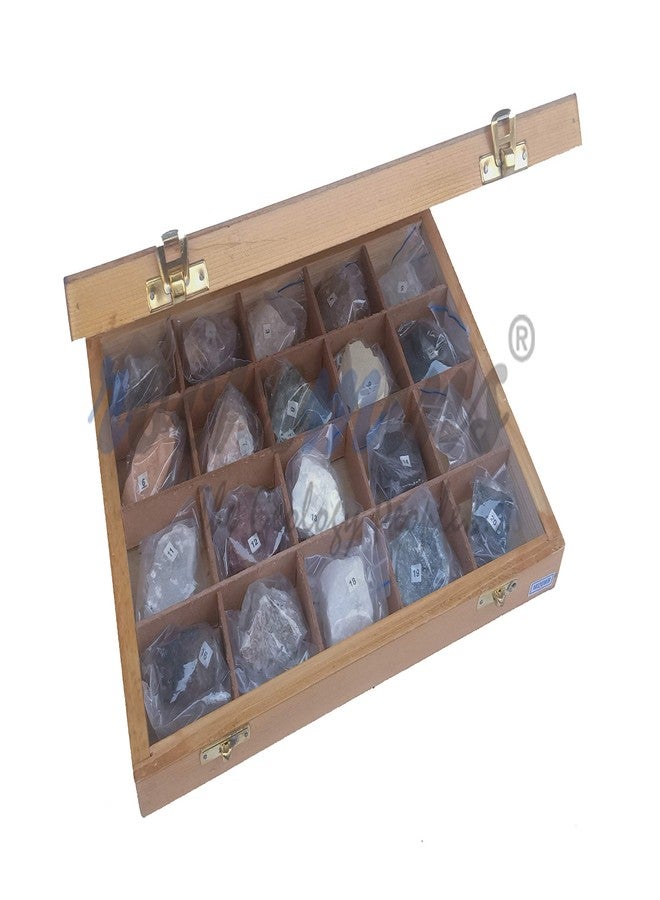 Rocksmins Collection of 20 Minerals in Wooden Box MI20WB a Set of 20 Big Mineral Specimen for Students School College Education Rocks Geology Kits Ideal Study Earth Science & Stones - Image 1